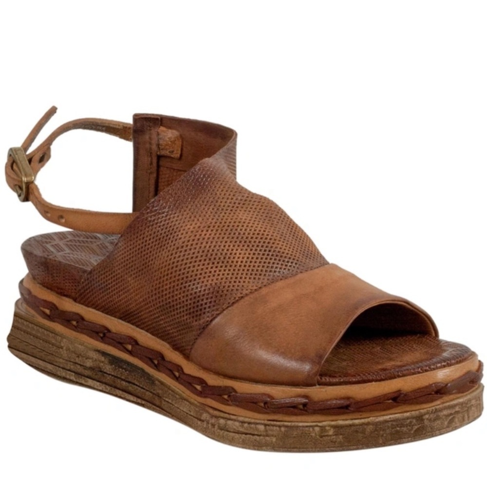 A.S.98 Lira Platform Sandal In Cognac Lagenlook Art to Wear Steampunk Bohemian